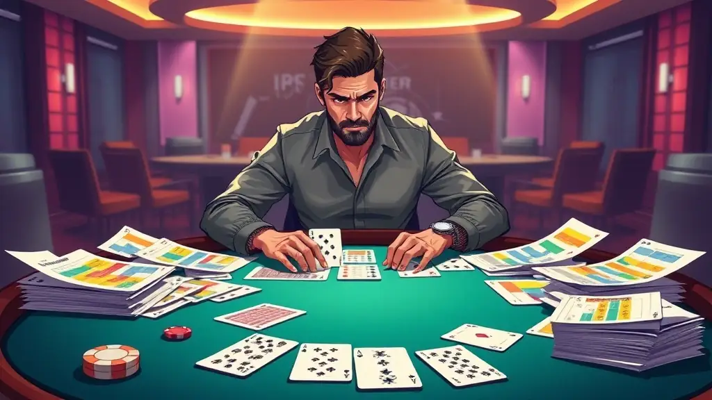 Imagem ilustrativa de cartas e fichas de Poker21, destacando elementos do interface e jogabilidade do jogo